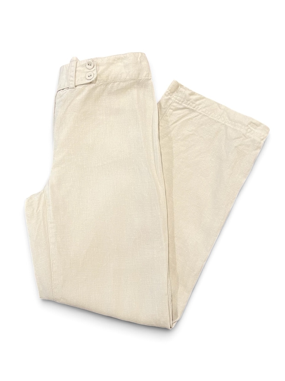 Eileen Fisher 100% Linen Side Tab Mid-Rise Cropped Trouser Natural/Off-White XS